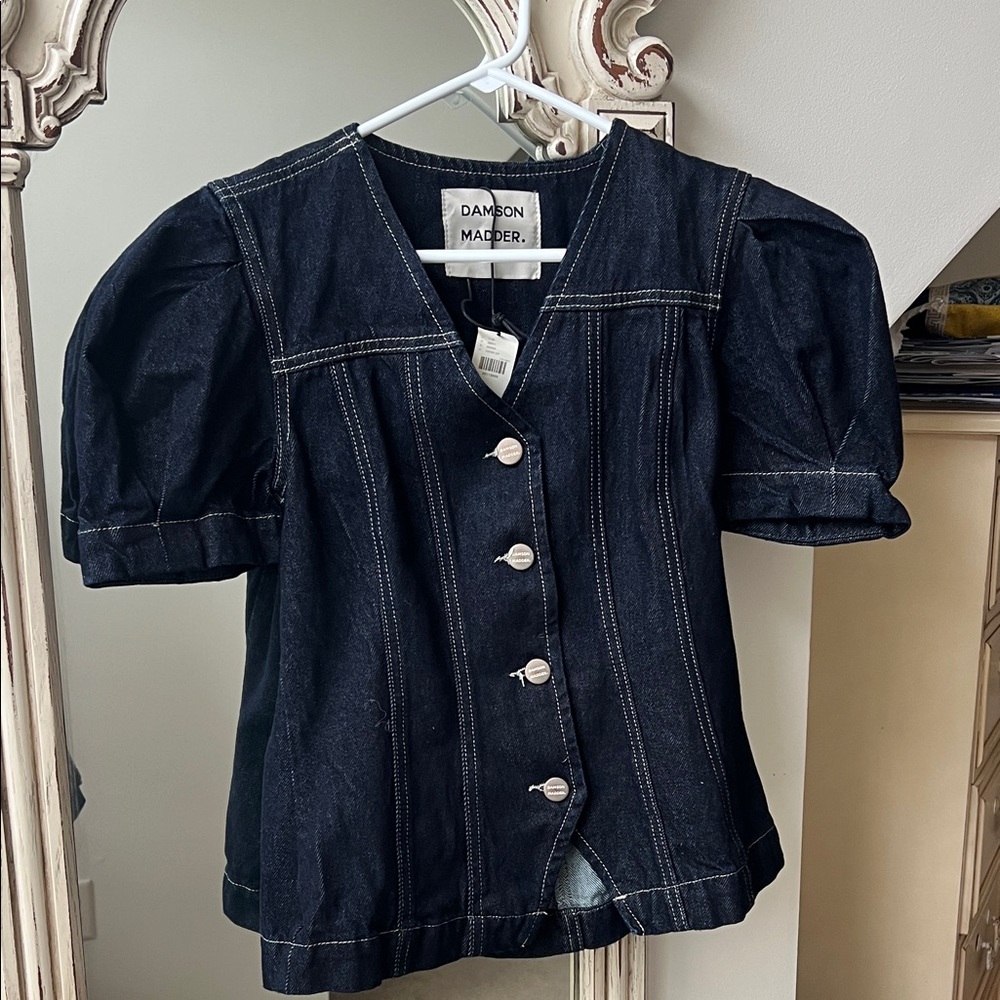 Damon Madder Women's Black Button Down Shell Denim Top